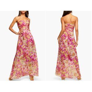 NWT Ramy Brook Sierra Crinkled Strapless Maxi Dress Lilac Sunburst Size 0